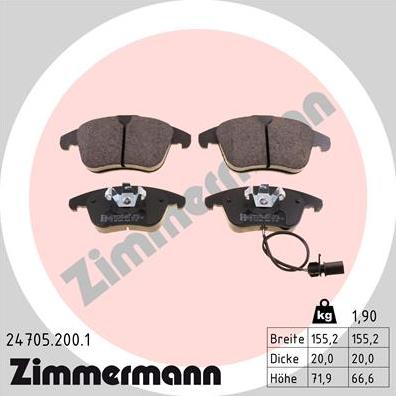 Zimmermann 24705.200.1 - Тормозные колодки, дисковые, комплект autodif.ru