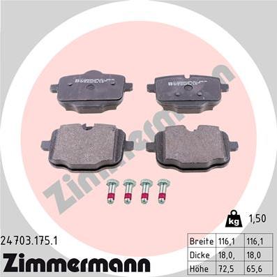Zimmermann 24703.175.1 - Тормозные колодки, дисковые, комплект autodif.ru