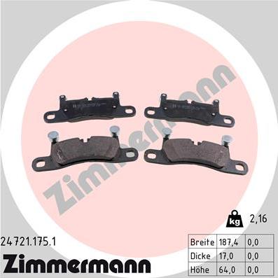 Zimmermann 24721.175.1 - Тормозные колодки, дисковые, комплект autodif.ru