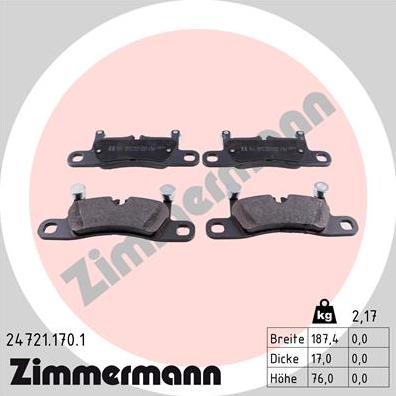 Zimmermann 24721.170.1 - Тормозные колодки, дисковые, комплект autodif.ru