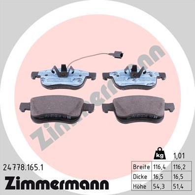 Zimmermann 24778.165.1 - Тормозные колодки, дисковые, комплект autodif.ru