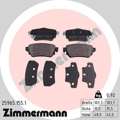 Zimmermann 25965.155.1 - Тормозные колодки, дисковые, комплект autodif.ru