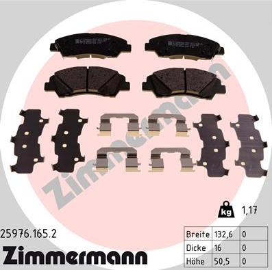Zimmermann 25976.165.2 - Тормозные колодки, дисковые, комплект autodif.ru