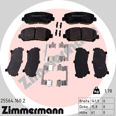 Zimmermann 25564.160.2 - Тормозные колодки, дисковые, комплект autodif.ru