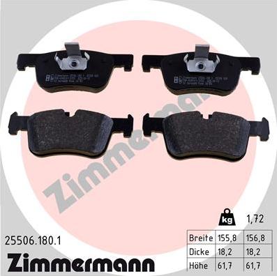 Zimmermann 25506.180.1 - Тормозные колодки, дисковые, комплект autodif.ru