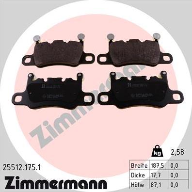 Zimmermann 25512.175.1 - Тормозные колодки, дисковые, комплект autodif.ru