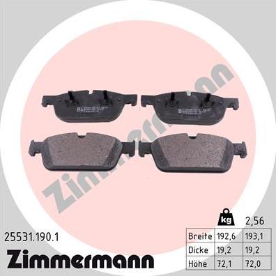 Zimmermann 25531.190.1 - Тормозные колодки, дисковые, комплект autodif.ru