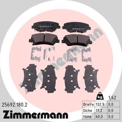 Zimmermann 25692.180.2 - Тормозные колодки, дисковые, комплект autodif.ru