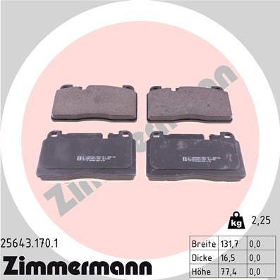 Zimmermann 25643.170.1 - Тормозные колодки, дисковые, комплект autodif.ru
