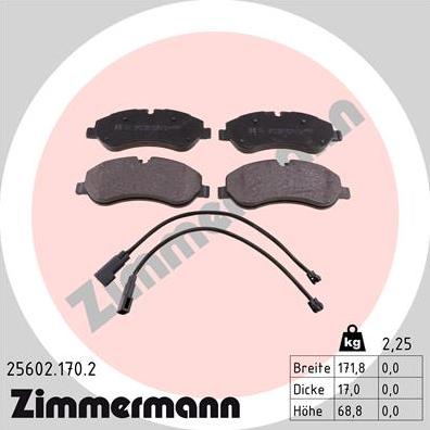 Zimmermann 25602.170.2 - Тормозные колодки, дисковые, комплект autodif.ru