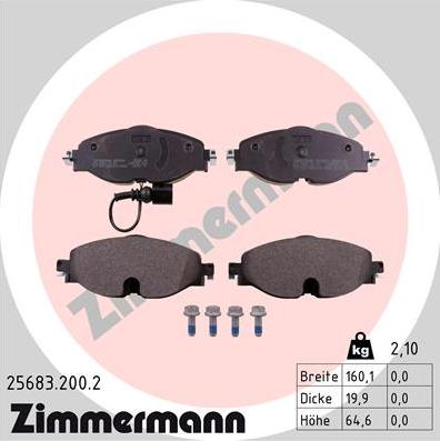 Zimmermann 25683.200.2 - Тормозные колодки, дисковые, комплект autodif.ru