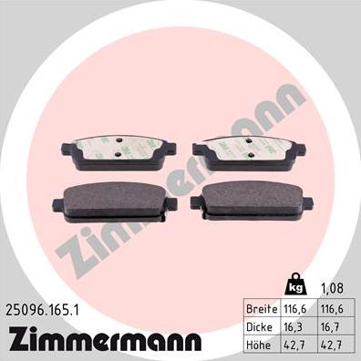 Zimmermann 25096.165.1 - Тормозные колодки, дисковые, комплект autodif.ru