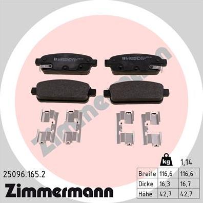 Zimmermann 25096.165.2 - Тормозные колодки, дисковые, комплект autodif.ru