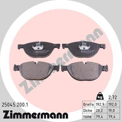 Zimmermann 25045.200.1 - Тормозные колодки, дисковые, комплект autodif.ru