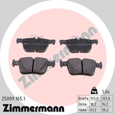 Zimmermann 25009.165.1 - Тормозные колодки, дисковые, комплект autodif.ru