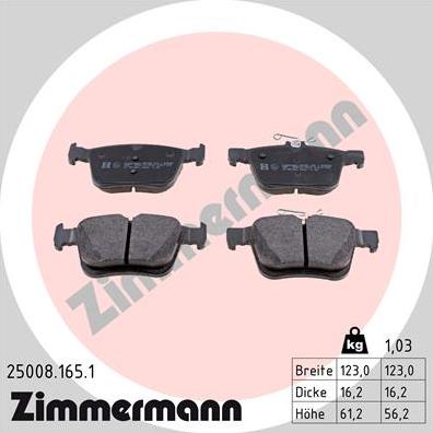 Zimmermann 25008.165.1 - Тормозные колодки, дисковые, комплект autodif.ru