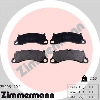 Zimmermann 25003.170.1 - Тормозные колодки, дисковые, комплект autodif.ru