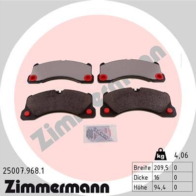 Zimmermann 25007.968.1 - Тормозные колодки, дисковые, комплект autodif.ru