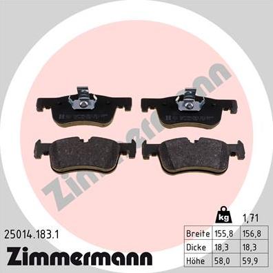 Zimmermann 25014.183.1 - Тормозные колодки, дисковые, комплект autodif.ru