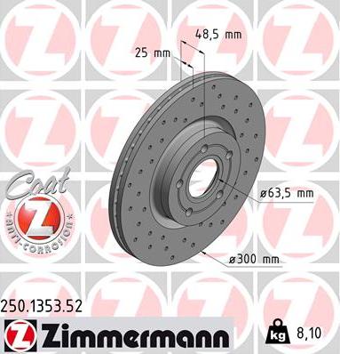 Zimmermann 250.1353.52 - Тормозной диск autodif.ru