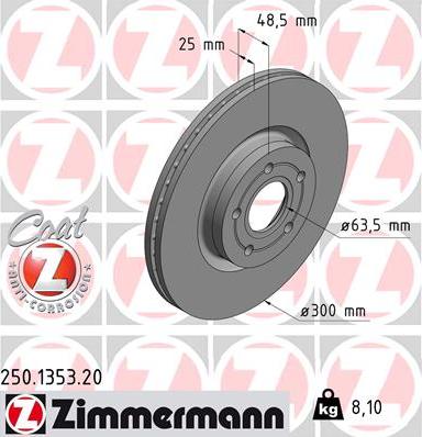 Zimmermann 250.1353.20 - Тормозной диск autodif.ru