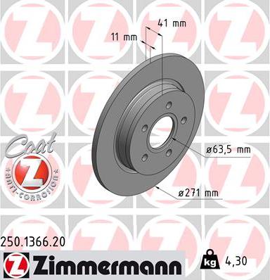 Zimmermann 250.1366.20 - Тормозной диск autodif.ru