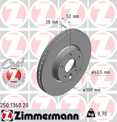 Zimmermann 250.1360.20 - Тормозной диск autodif.ru