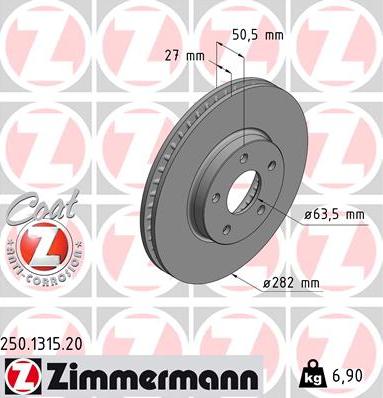 Zimmermann 250.1315.20 - Тормозной диск autodif.ru