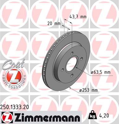 Zimmermann 250.1333.20 - Тормозной диск autodif.ru