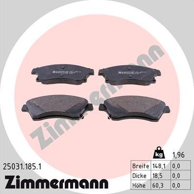 Zimmermann 25031.185.1 - Тормозные колодки, дисковые, комплект autodif.ru