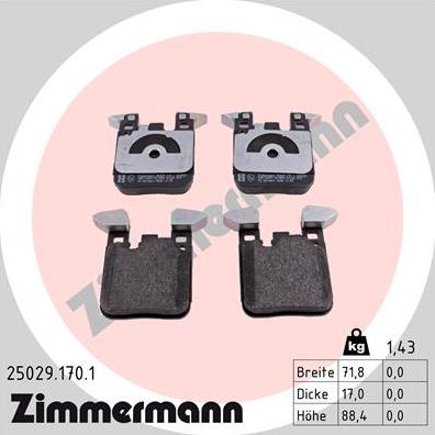 Zimmermann 25029.170.1 - Тормозные колодки, дисковые, комплект autodif.ru