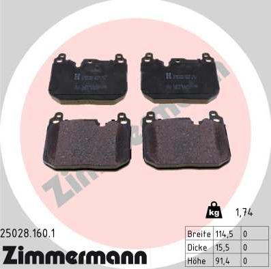 Zimmermann 25028.160.1 - Тормозные колодки, дисковые, комплект autodif.ru