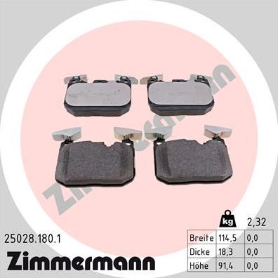 Zimmermann 25028.180.1 - Тормозные колодки, дисковые, комплект autodif.ru