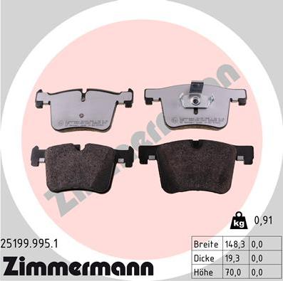 Zimmermann 25199.995.1 - Тормозные колодки, дисковые, комплект autodif.ru