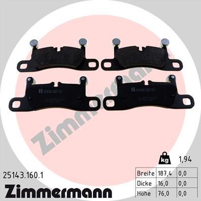 Zimmermann 25143.160.1 - Тормозные колодки, дисковые, комплект autodif.ru