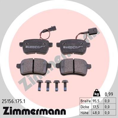 Zimmermann 25156.175.1 - Тормозные колодки, дисковые, комплект autodif.ru