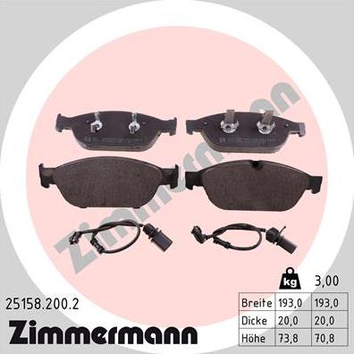 Zimmermann 25158.200.2 - Тормозные колодки, дисковые, комплект autodif.ru