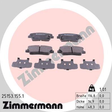 Zimmermann 25153.155.1 - Тормозные колодки, дисковые, комплект autodif.ru
