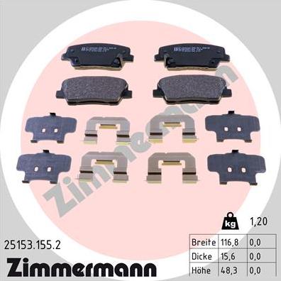 Zimmermann 25153.155.2 - Тормозные колодки, дисковые, комплект autodif.ru