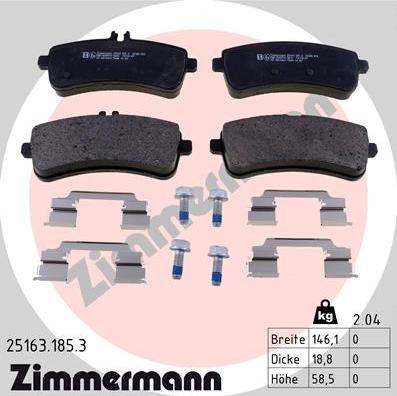 Zimmermann 25163.185.3 - Тормозные колодки, дисковые, комплект autodif.ru