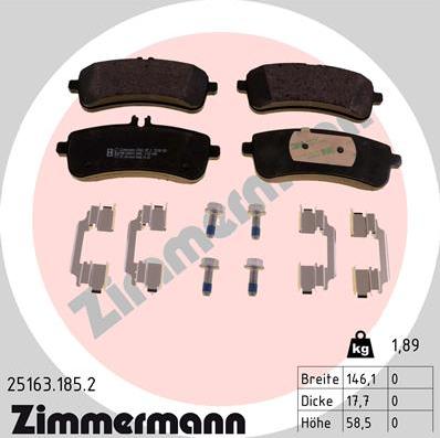 Zimmermann 25163.185.2 - Тормозные колодки, дисковые, комплект autodif.ru