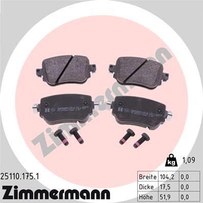 Zimmermann 25110.175.1 - Тормозные колодки, дисковые, комплект autodif.ru