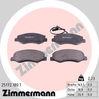 Zimmermann 25172.180.1 - Тормозные колодки, дисковые, комплект autodif.ru