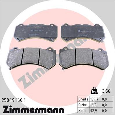 Zimmermann 25849.160.1 - Тормозные колодки, дисковые, комплект autodif.ru