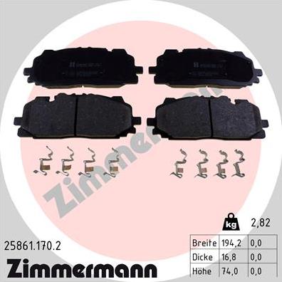 Zimmermann 25861.170.2 - Тормозные колодки, дисковые, комплект autodif.ru