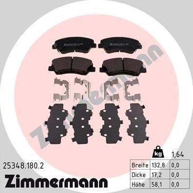 Zimmermann 25348.180.2 - Тормозные колодки, дисковые, комплект autodif.ru