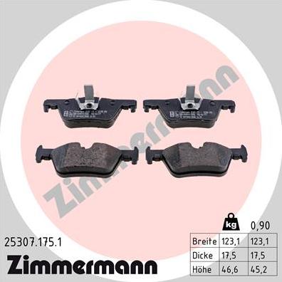 Zimmermann 25307.175.1 - Тормозные колодки, дисковые, комплект autodif.ru