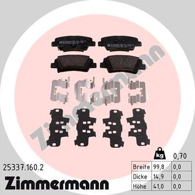 Zimmermann 25337.160.2 - Тормозные колодки, дисковые, комплект autodif.ru