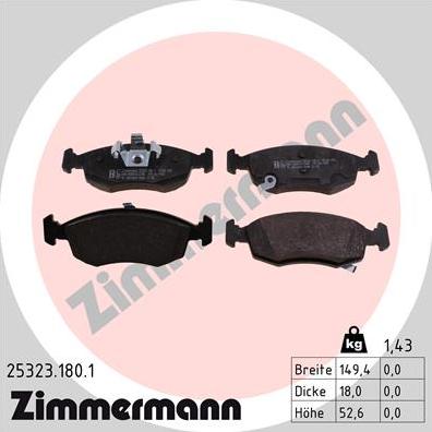 Zimmermann 25323.180.1 - Тормозные колодки, дисковые, комплект autodif.ru