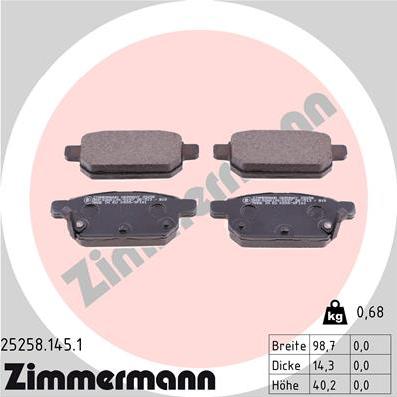 Zimmermann 25258.145.1 - Тормозные колодки, дисковые, комплект autodif.ru